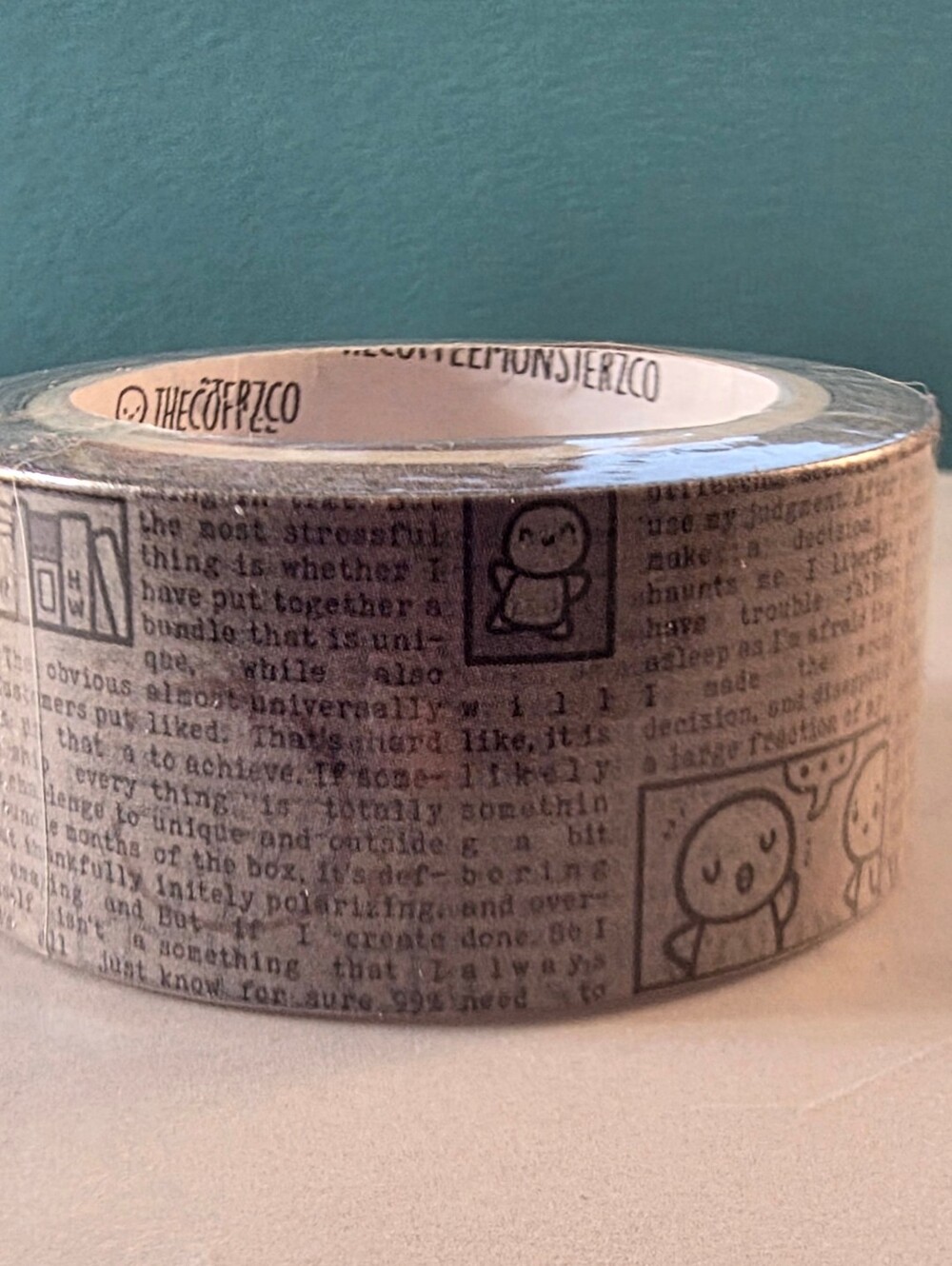 The Coffee Monsterz Co Decorative Cartoon Washi Tape - Gray Newspaper Print